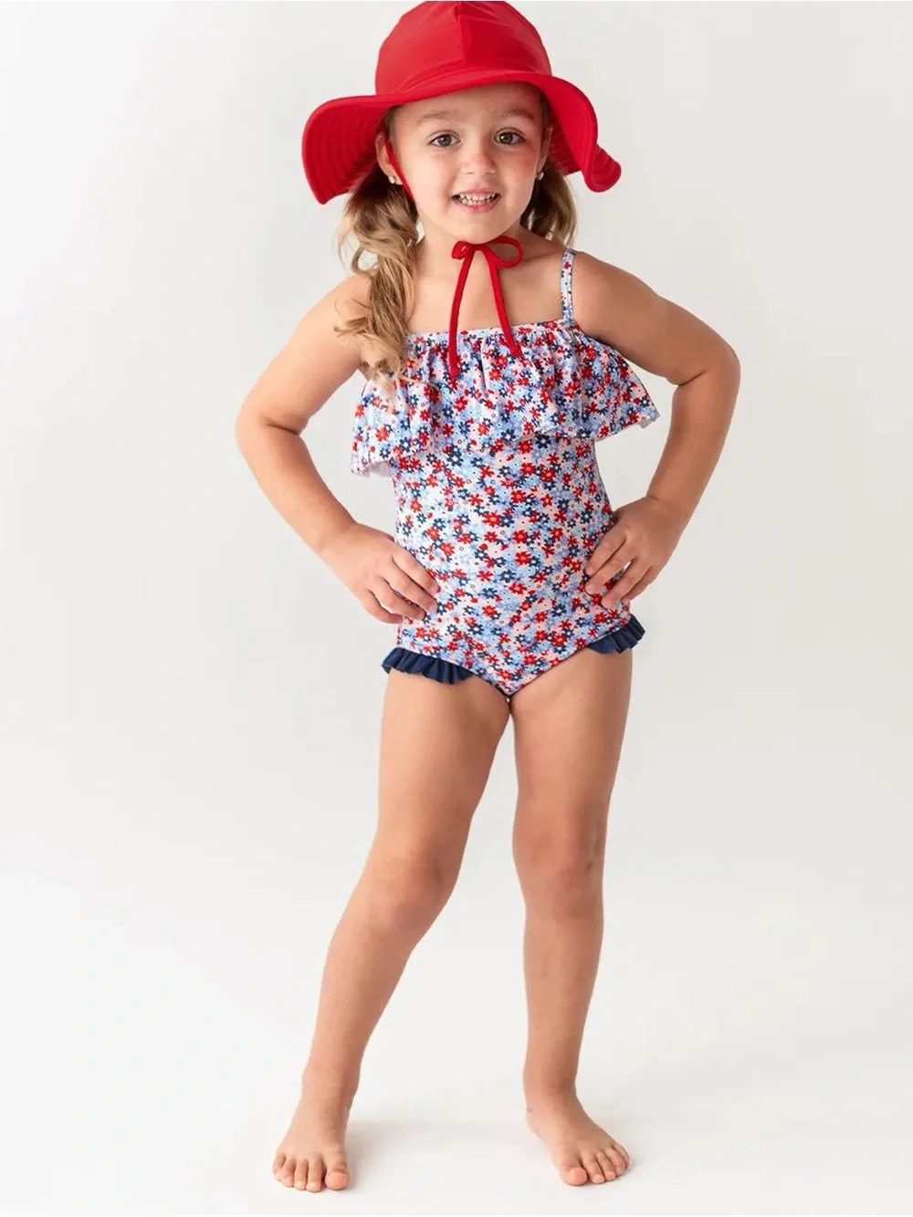 Ruffle Butts Red, White and Bloom One Piece Swimsuit